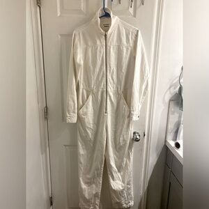 Reformation white denim jumpsuit